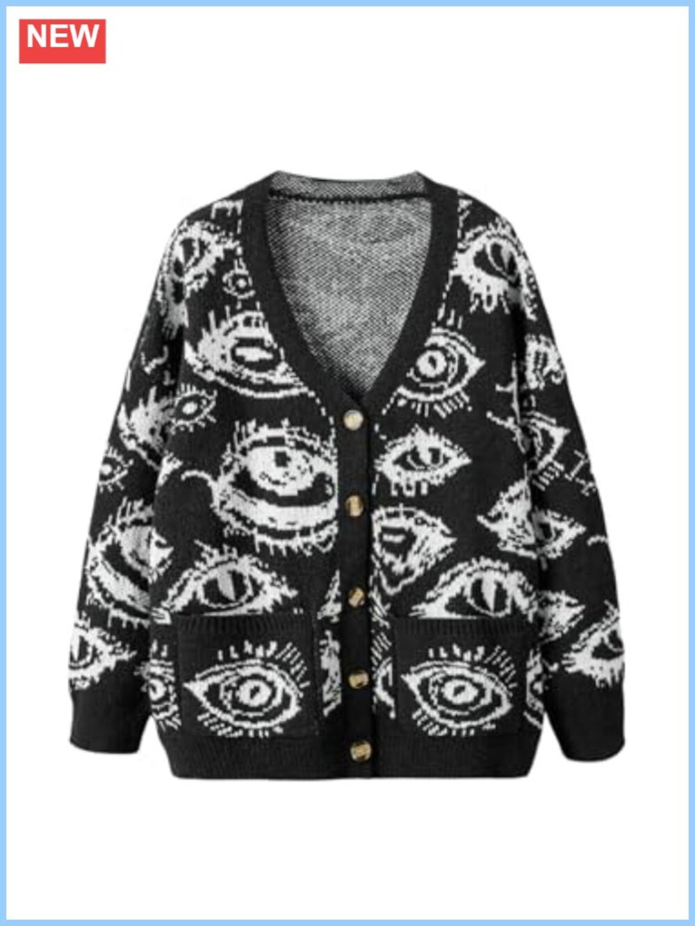 Plus Size Eye Print Goth Cardigan Button Down Grunge Punk Sweater